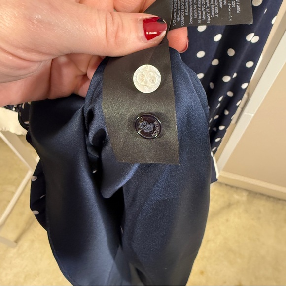 Tory Burch Navy Polka Dot silk Dress w/ white scalloped collar size 2 LIKE NEW - Picture 10 of 16